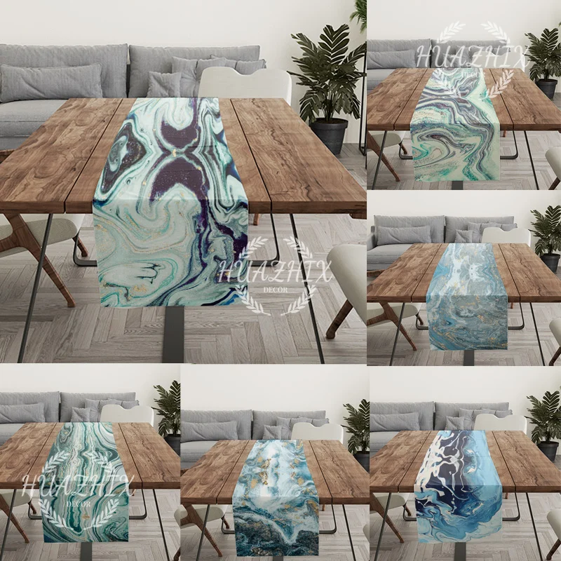 

Marble Texture Blue Pattern Table Runner Party Decor Print Tablecloth Anti-stain Rectangular for Dining Christmas Decoration