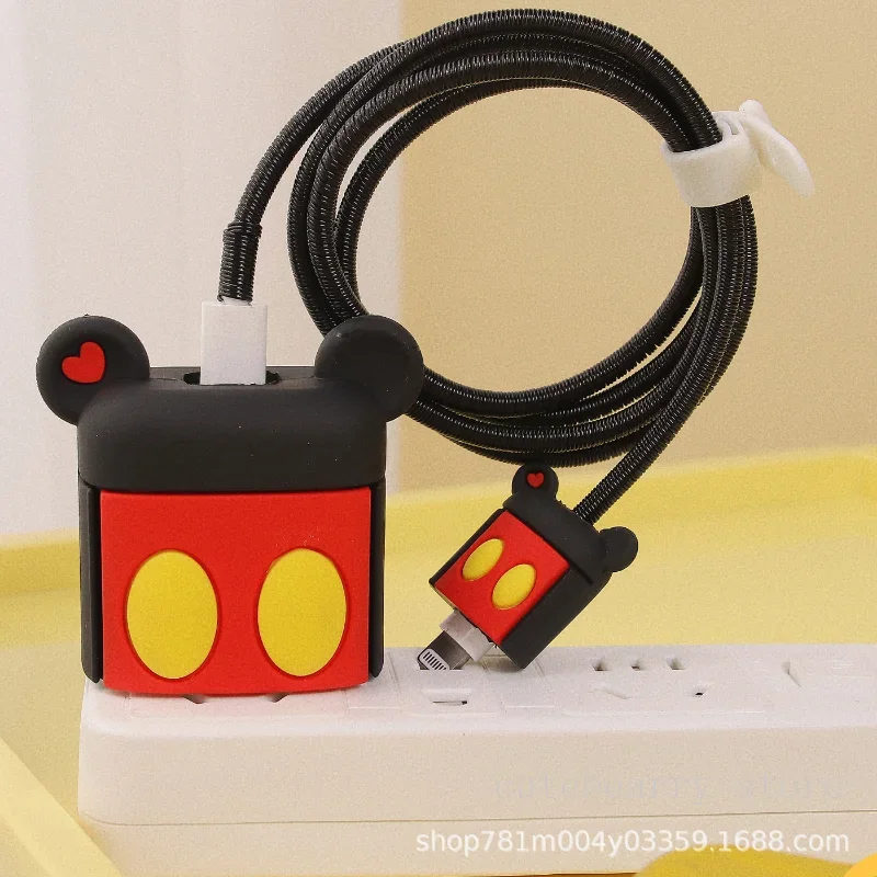 Disney Mickey Minnie Mouse for Apple 18/20W Adapter Charger Case with Cable Bite Protector Cute TPU Soft Protective Data Cable