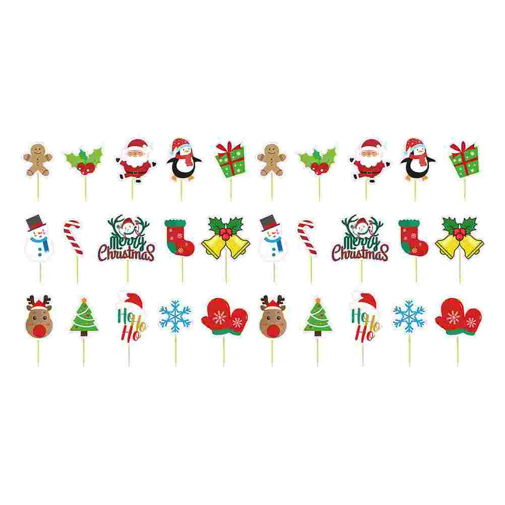 

30Pcs Delicate Christmas Cake Insert Party Xmas Cake Toppers (Assorted Color)