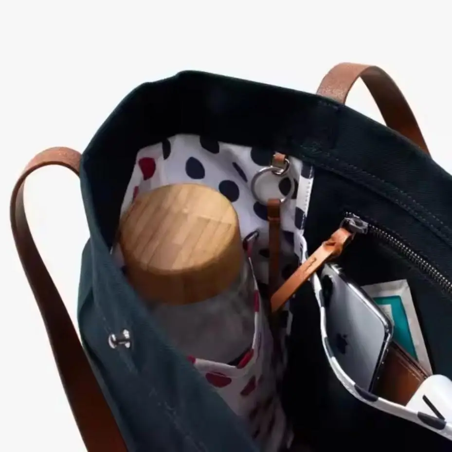 1 Pcs New Premium Quality Cotton Canvas Tote Bag Leather Strap With Bottle Compartment Handbag For Women