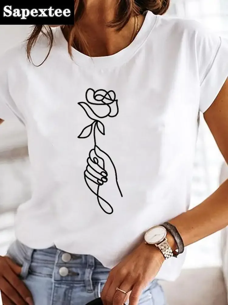 

Женская Летняя Повседневная дышащая блузка Yzk с круглым вырезом и принтом Love, с короткими рукавами, красивая футболка для девочек, 2024