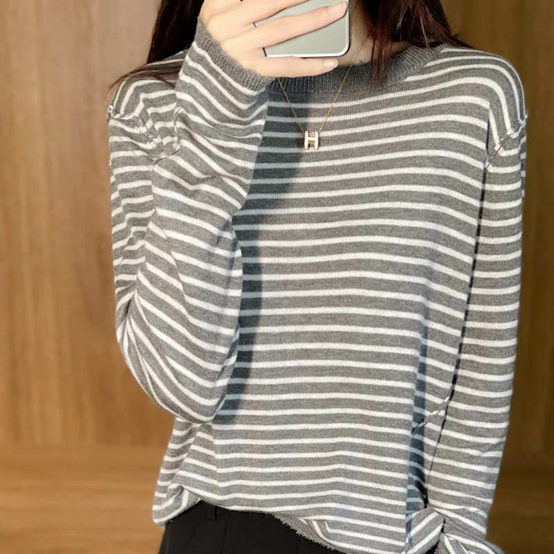 

Knitwears 2023 New Sweater Women Spring Wool O-neck Striped Sweaters Warm Knit Pullovers Woolen Vintage Jumpers Tops y2k Clothes