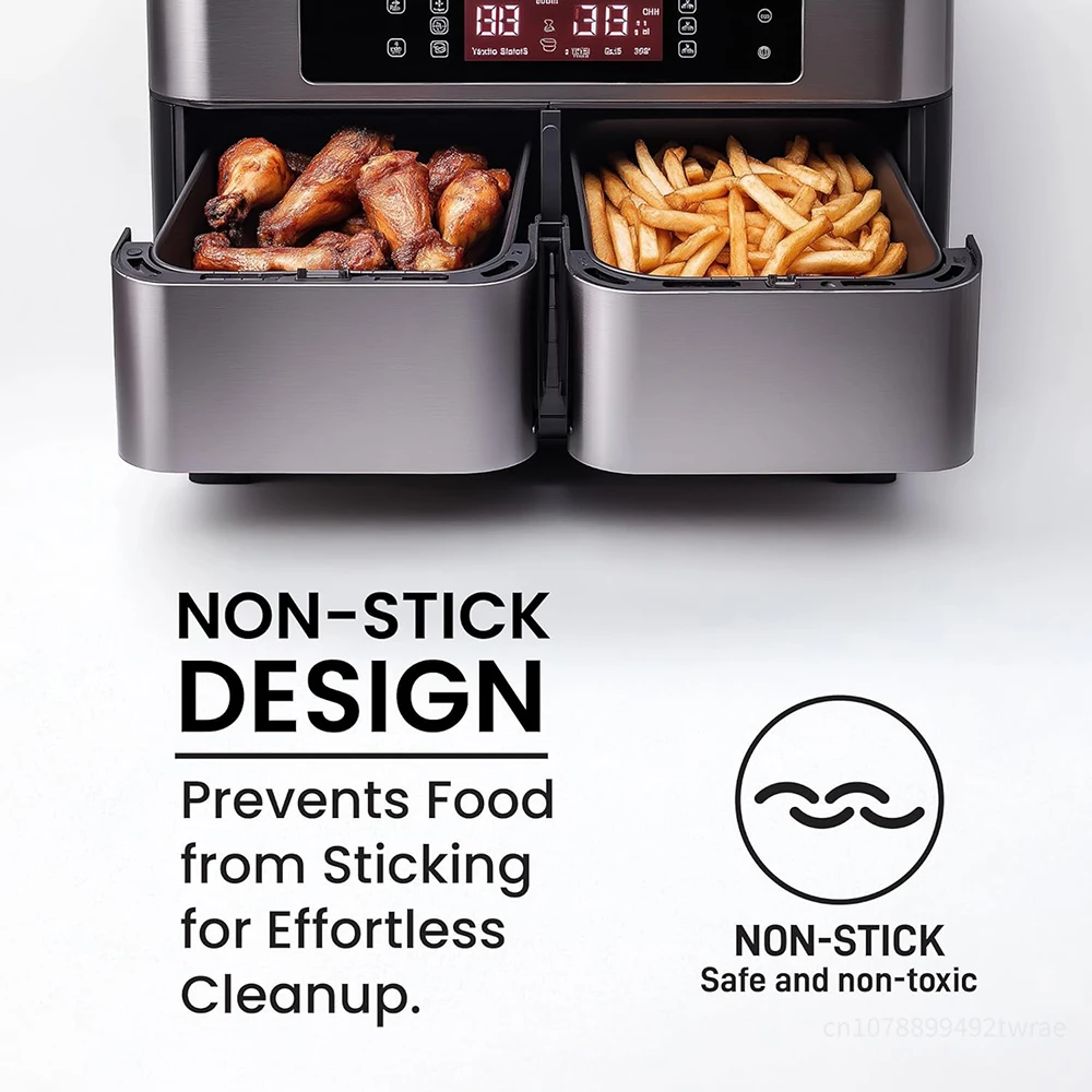 Rectangle Silicone Airfryer Liner for Dual Basket Fryer Easy to Clean AirFryer Accessories Non-Stick Parchment Paper Replacement