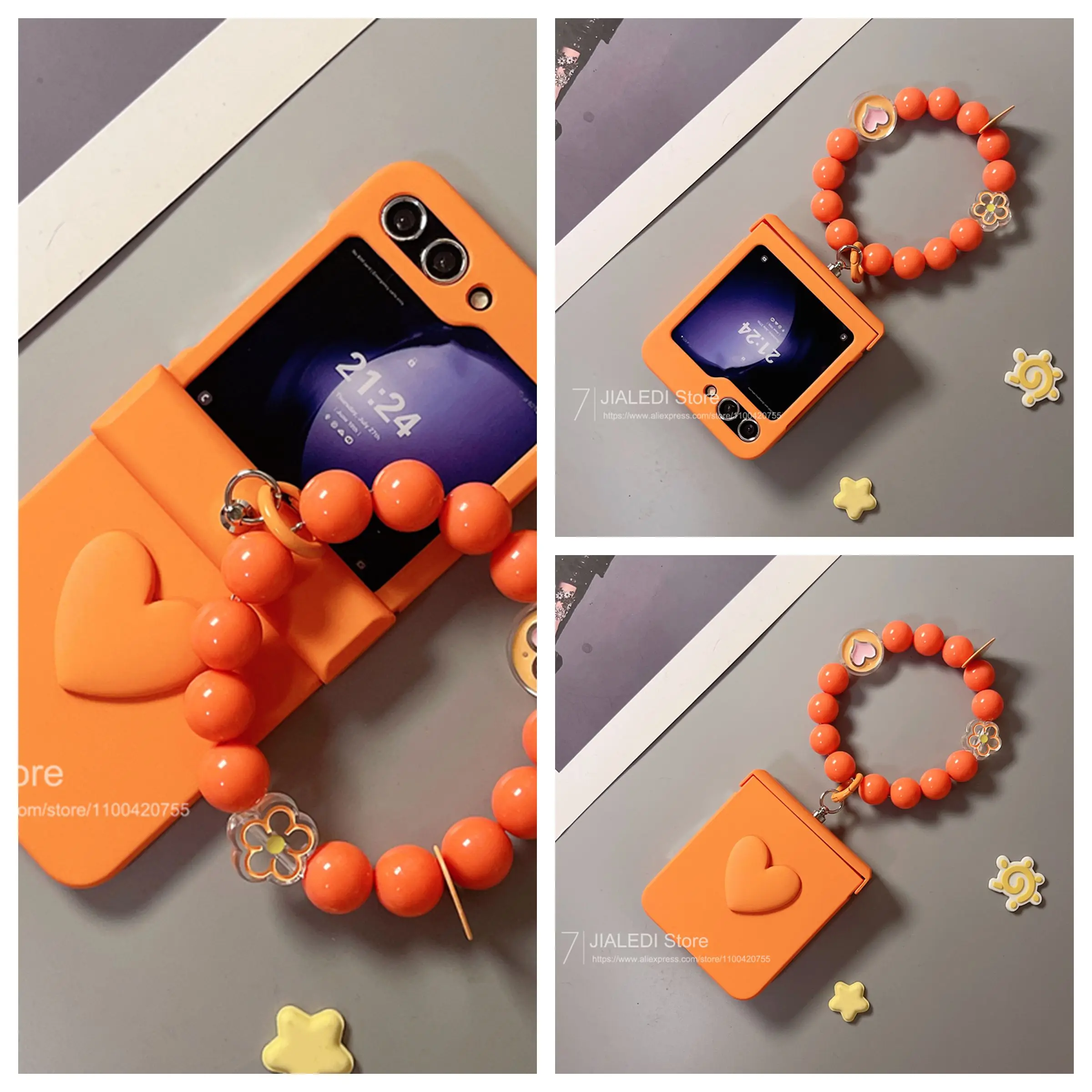 Charming Beaded Bracelet Love Hinge Phone Case with Hand Chain Cover
