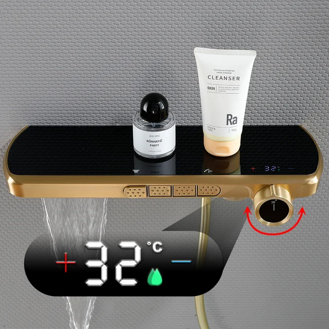 ชุดก๊อกน้ำอัจฉริยะระบบดิจิตอลระดับไฮเอนด์สำหรับห้องน้ำ พร้อมระบบฝักบัวแบบแยกส่วนสำหรับอ่างอาบน้ำ ฝักบัวแบบเรนชาวเวอร์ และก๊อกน้ำแบบวอเตอร์ฟอล 3