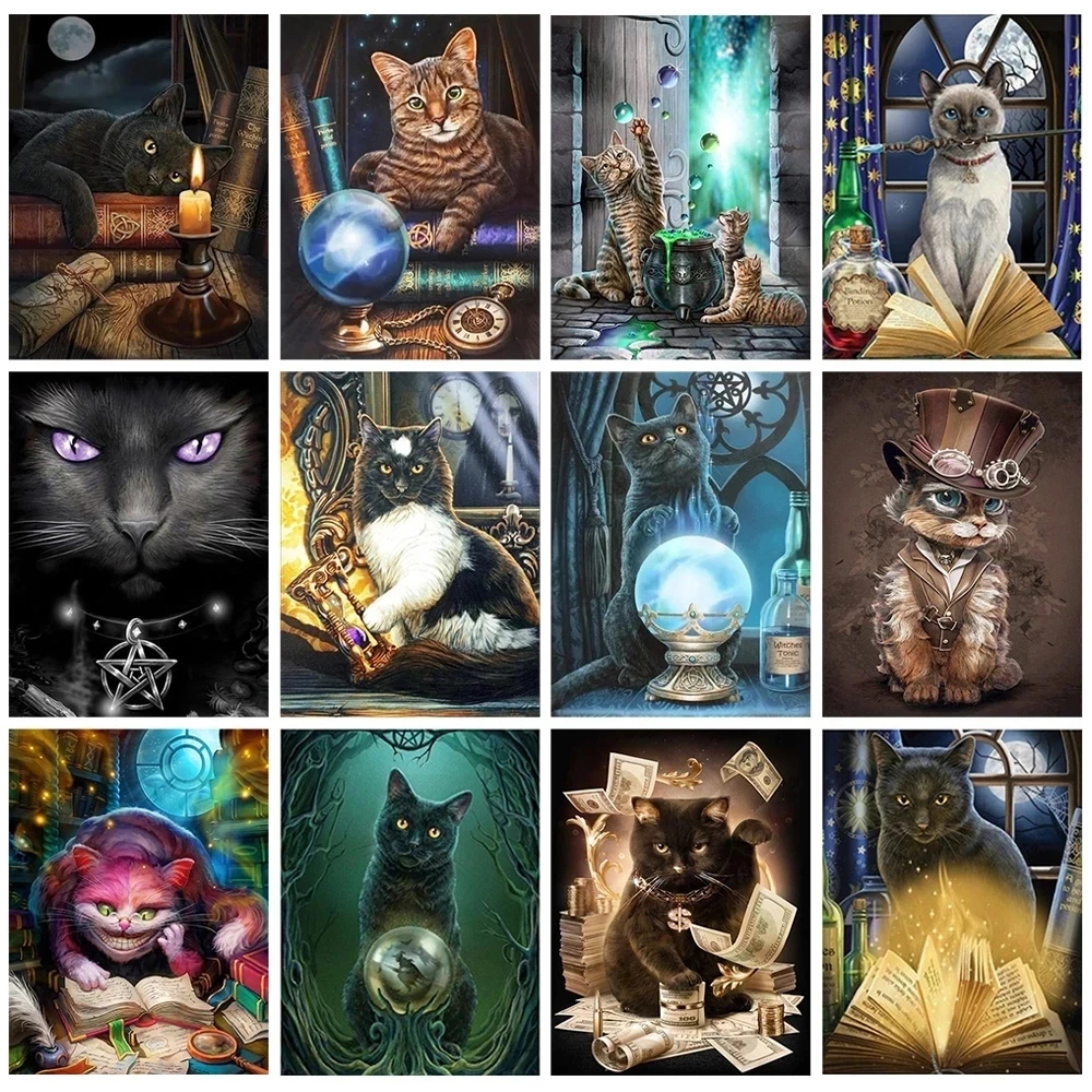 

Алмазная живопись, украшение на Хэллоуин, 5D «сделай сам», волшебный шар, кот, вышивка, мозаика, вышивка крестиком, искусство, картины, постеры, подарки