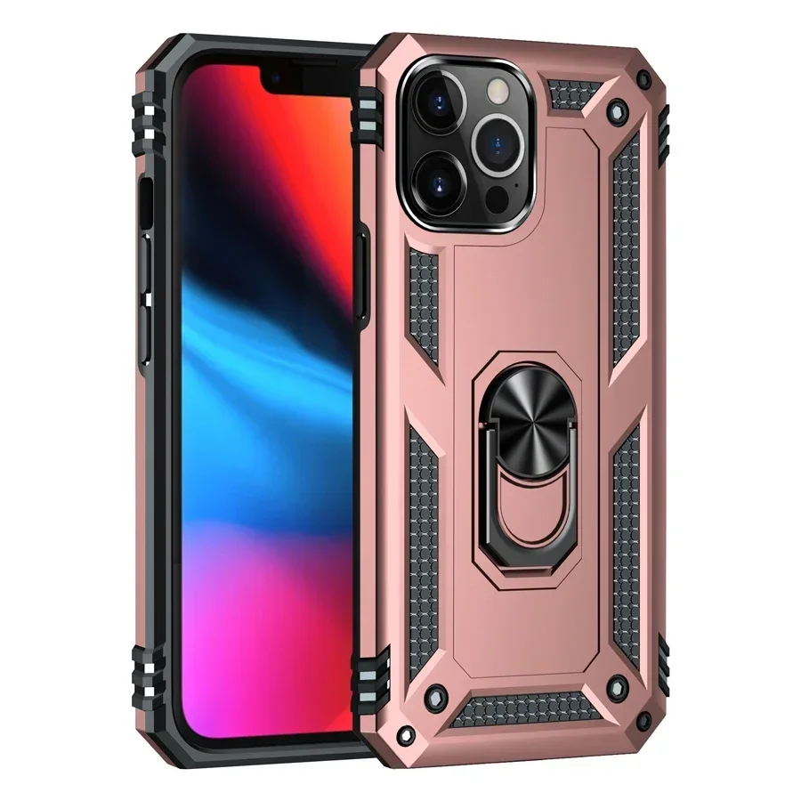 Shockproof Armor Bumper Case with Finger Holder and Magnetic Metal Ring Cover