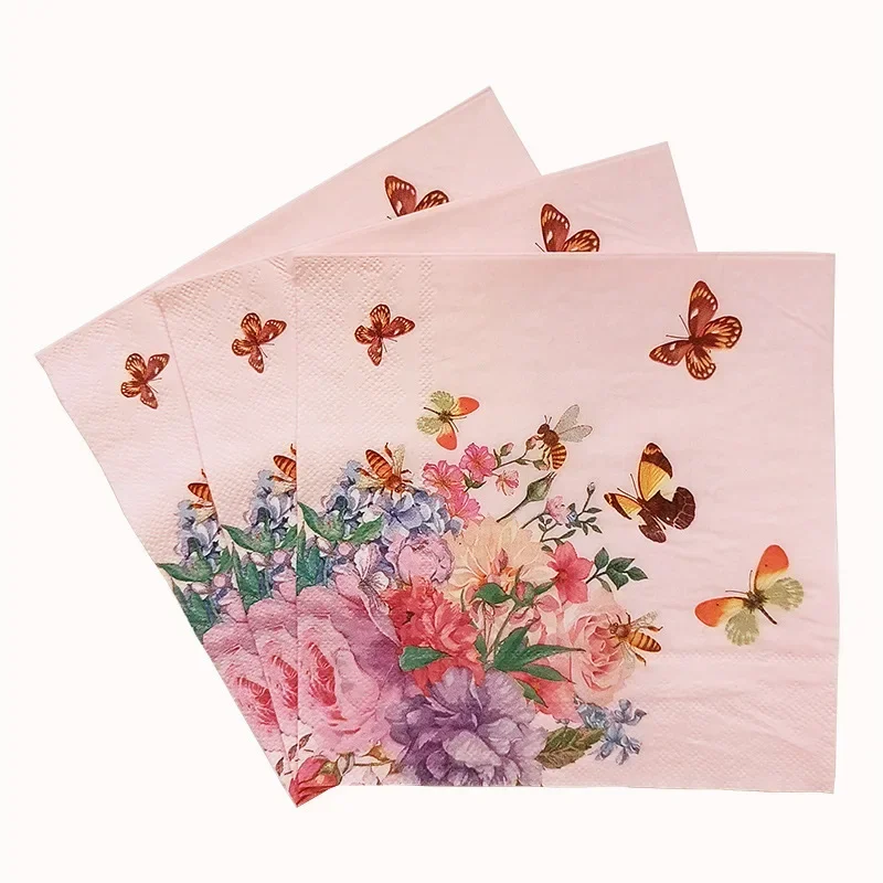2Ply 33 New Party Ambience Decorative Paper Napkins Floral Printed Square Paper Placemats Butterfly Bone Bartlett 10/20pcs