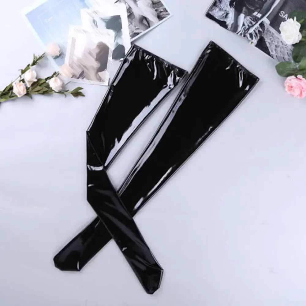 Men's Sexy Wet Look Latex Leather Thigh High Footed Stockings Tights Socks Male Leotard Stretch Clubwear Underwear