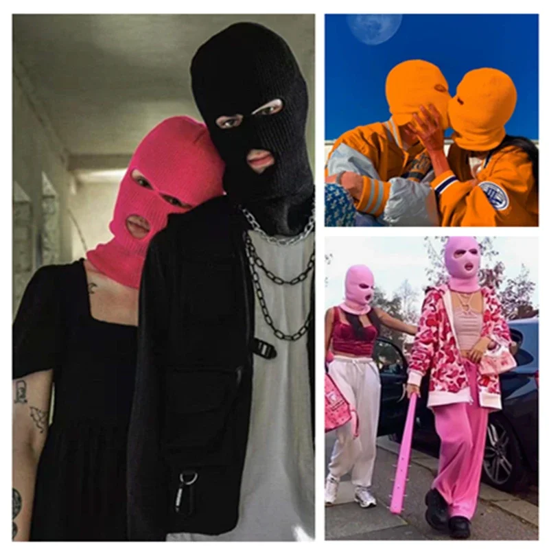 Hot Sale Unisex Balaclava Full Cover Style Ski Mask Hat 3 Holes Winter Hat Tactical Windproof Ribbed Knit Beanie Winter Warm Cap