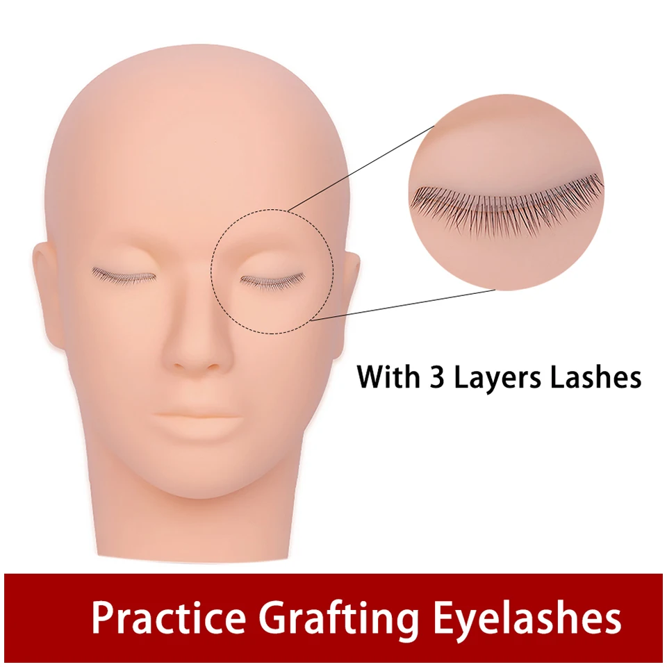 Description Picture 3 of itemFalse Eyelash Extension Practice Face Head Accessories Lash Artist Training Set Lashes Salon 3 Layers Lash Mannequin Doll Head