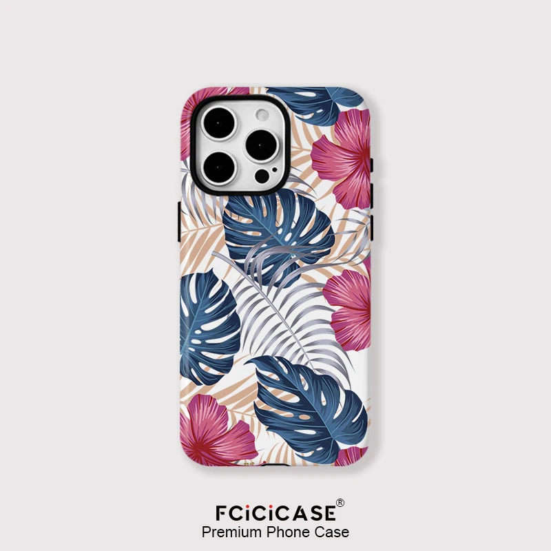 Magnetic Luxury Silicone Phone Case with Wireless Charging and Leaf Print Design