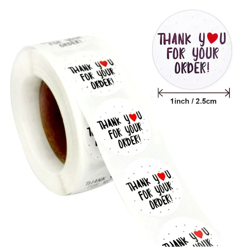 500Pcs/Roll 주문 스티커에 감사드립니다. 2.5cm/1.0in 라운드 DlY 장식 라벨 중소기업 선물 인감 라벨에 적합