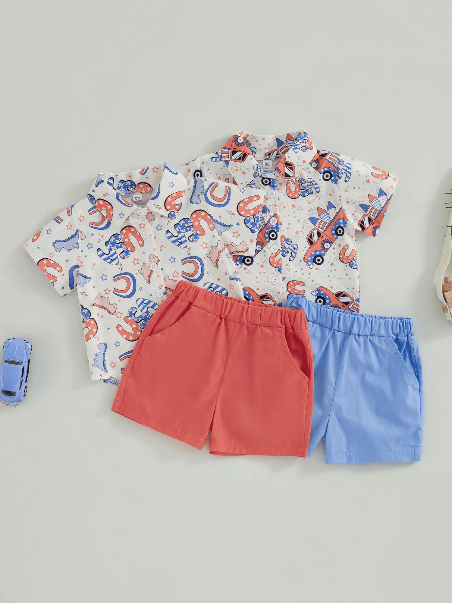 

4th of July Toddler Baby Boy Gentleman Outfit American Flag Short Sleeve Button Down Shirt Shorts Summer Clothes Sets