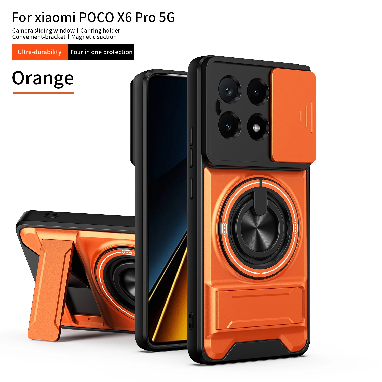 Rugged Military Armor Phone Case with Magnetic Holder and Camera Protection