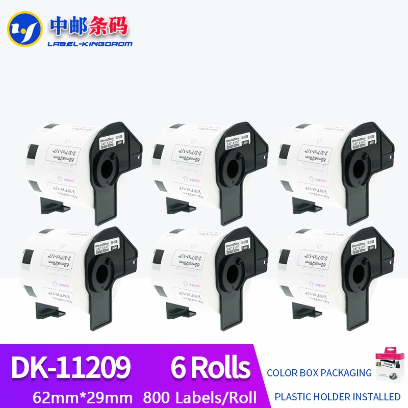

6 Rolls Compatible DK-11209 Label 62mm*29mm 800Pcs for Brother QL-700/800/1060/1100 Thermal Printer All Include Plastic Holder