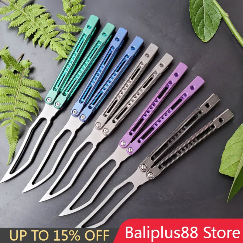 

New Arrival Theone Butterfly Trainer Knife JK King Channel Titanium Handle D2 Blade Bushings System Jilt Free-swinging EDC Knife