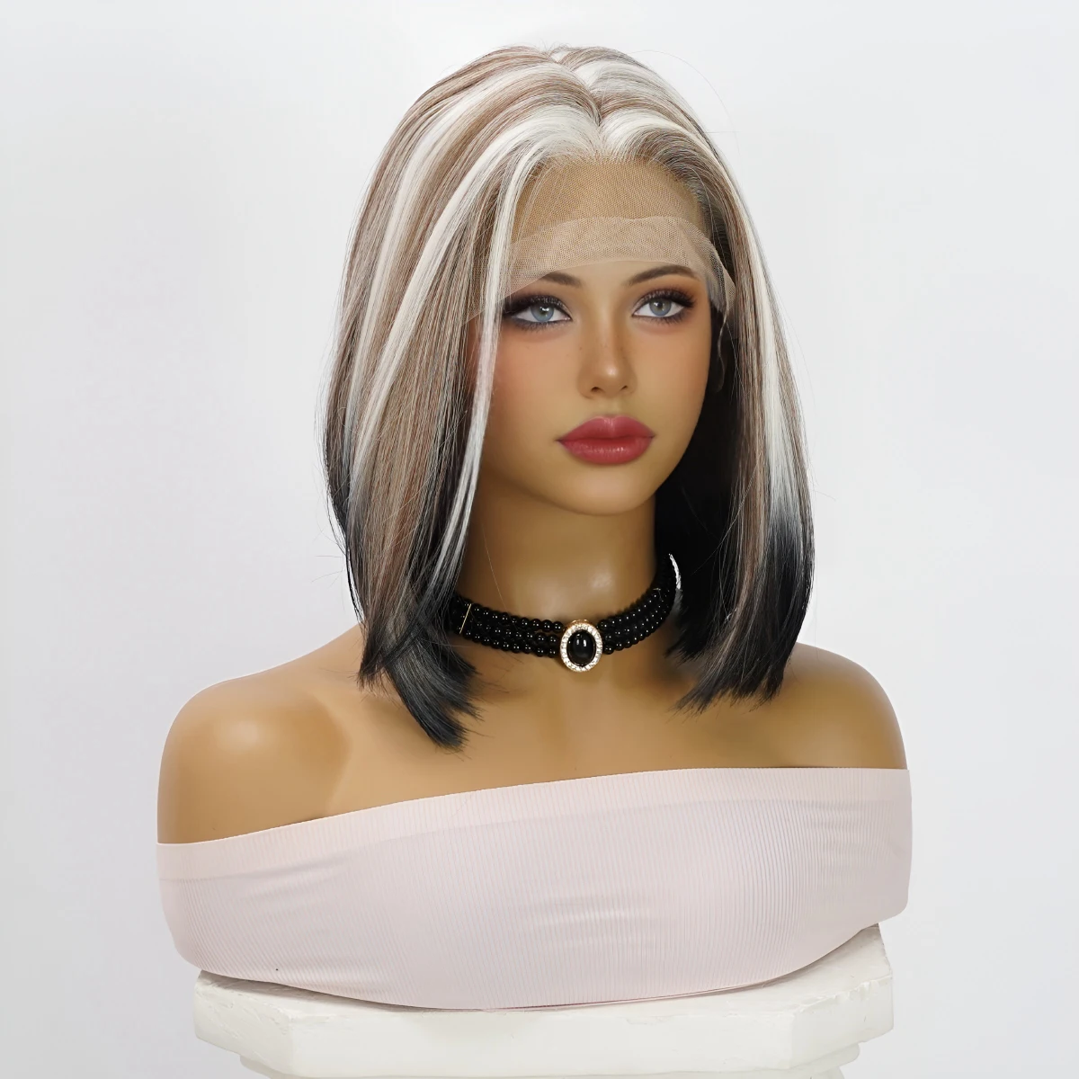 Daily Gradient Color Wig Natural Synthesis Lolita Wig For Women's Silver Brown Black Short Hair Highlight Dyed Short Curly Hair