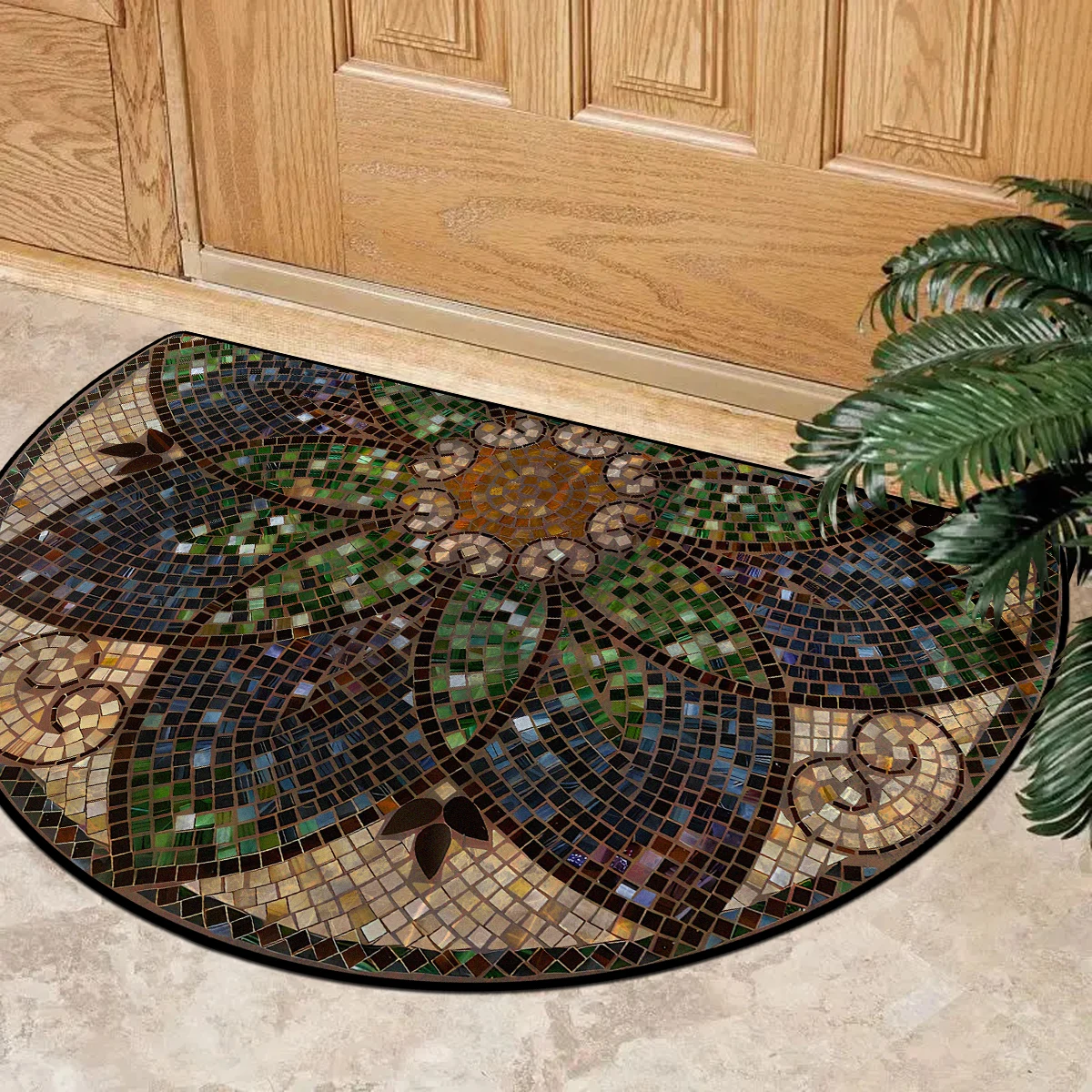 Entrance Door Mat Dustproof Floor Mats Semicircle Outdoor Imitation Stone Carpet Spring Green Plant Carpets Home Decoration Rug 3