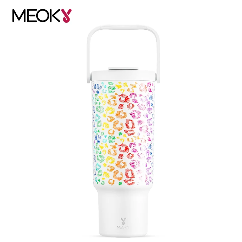 

Meoky 40oz Cup Vacuum Tumbler Color Lip Stainless Steel Car Mug with Handle Lids Straw Coffee Cup Large Capacity Water Bottle