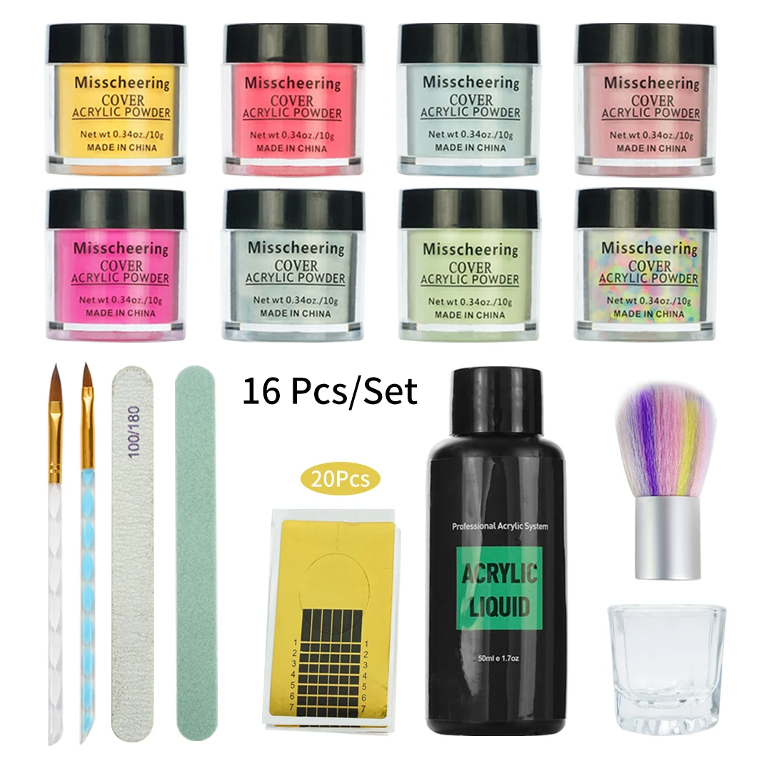 

Nail Acrylic Powder Set and Liquid Monomer Full Acrylic Nail Tools Kit Crystal Nail Glitter Powder Brush Forms Tips Manicure