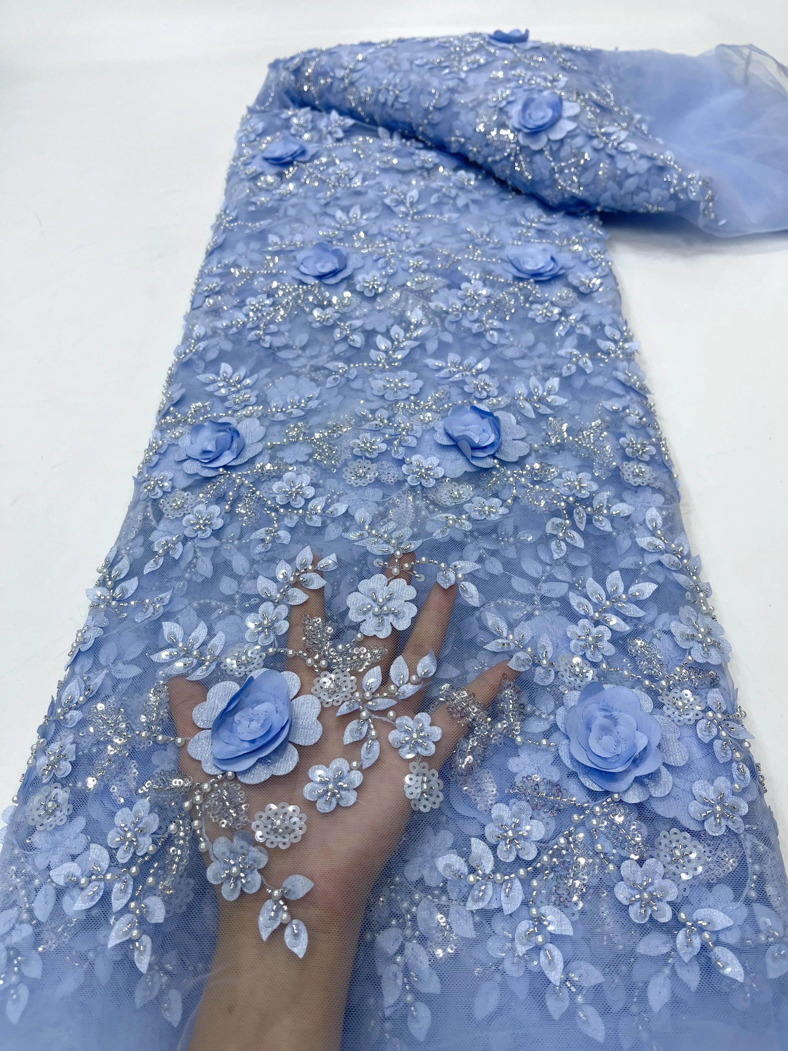 

Роскошная африканская кружевная ткань 2023, высокое качество, французские 3D Цветы, блестки, вышивка бусинами, тюль, кружевная ткань для стандартного платья