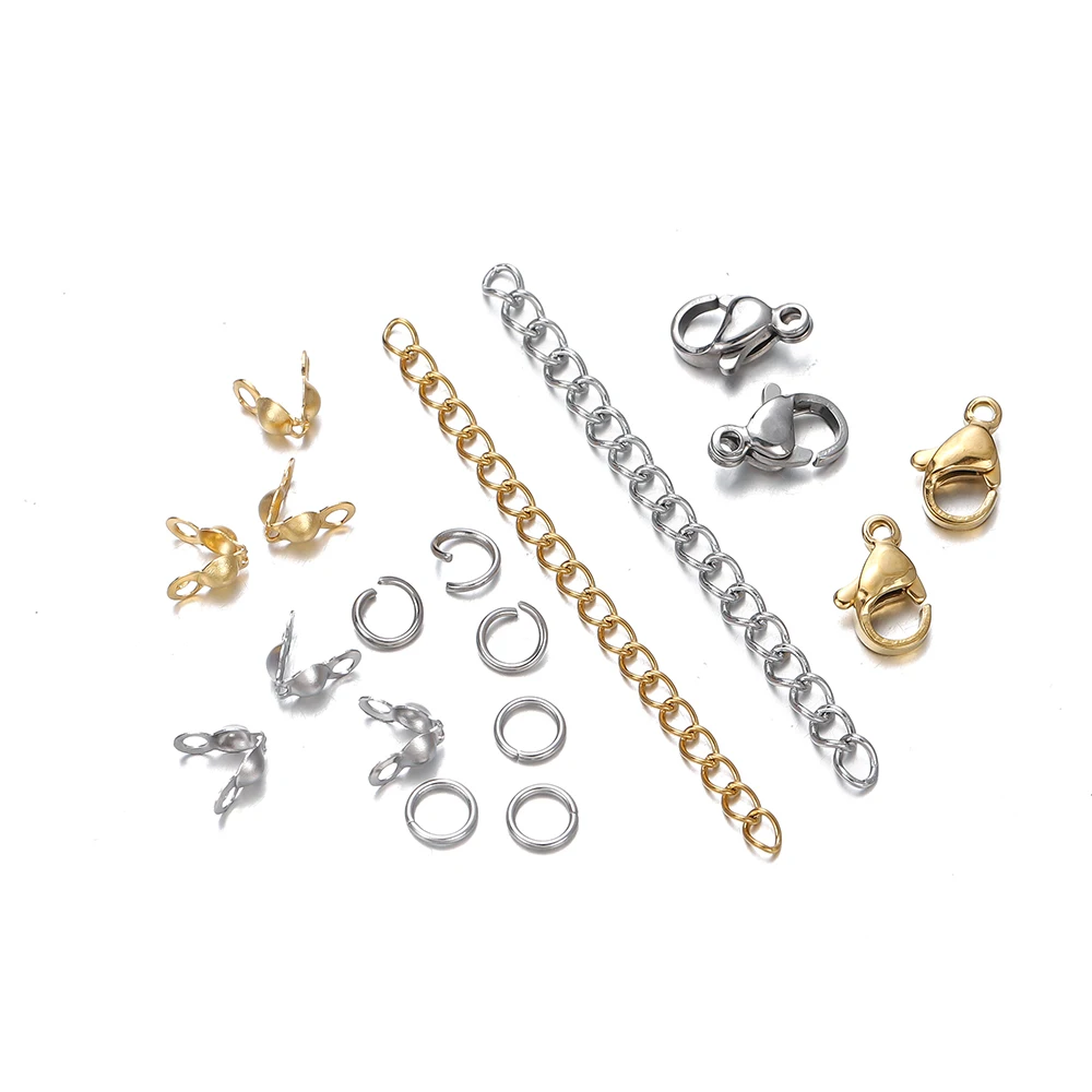 1Box Stainless Steel Lobster Clasps Open Jump Rings Crimp Beads Caps Set For Diy Bracelet Necklace  Jewelry Making Making Kits