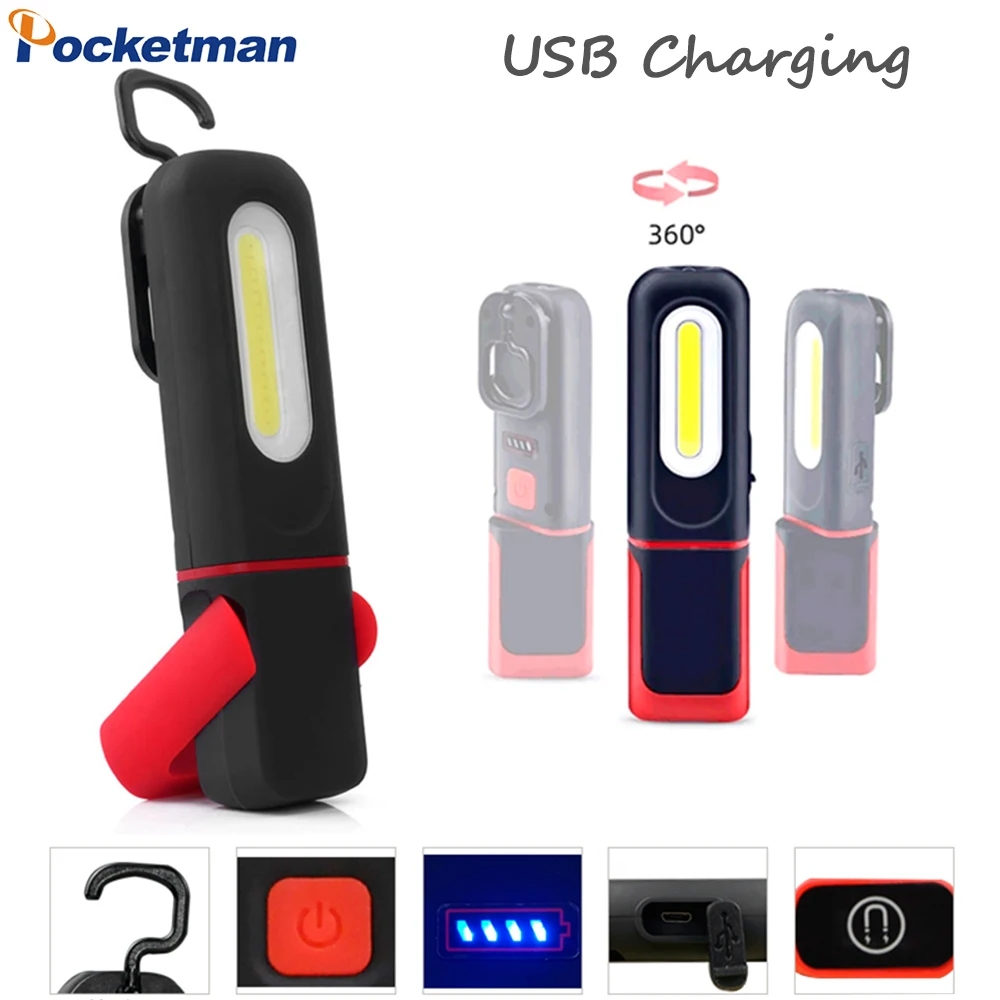 

Portable COB LED Work Light Auto Repair Light USB Rechargeable Handheld Flashlight Worklight Waterproof Camping Light