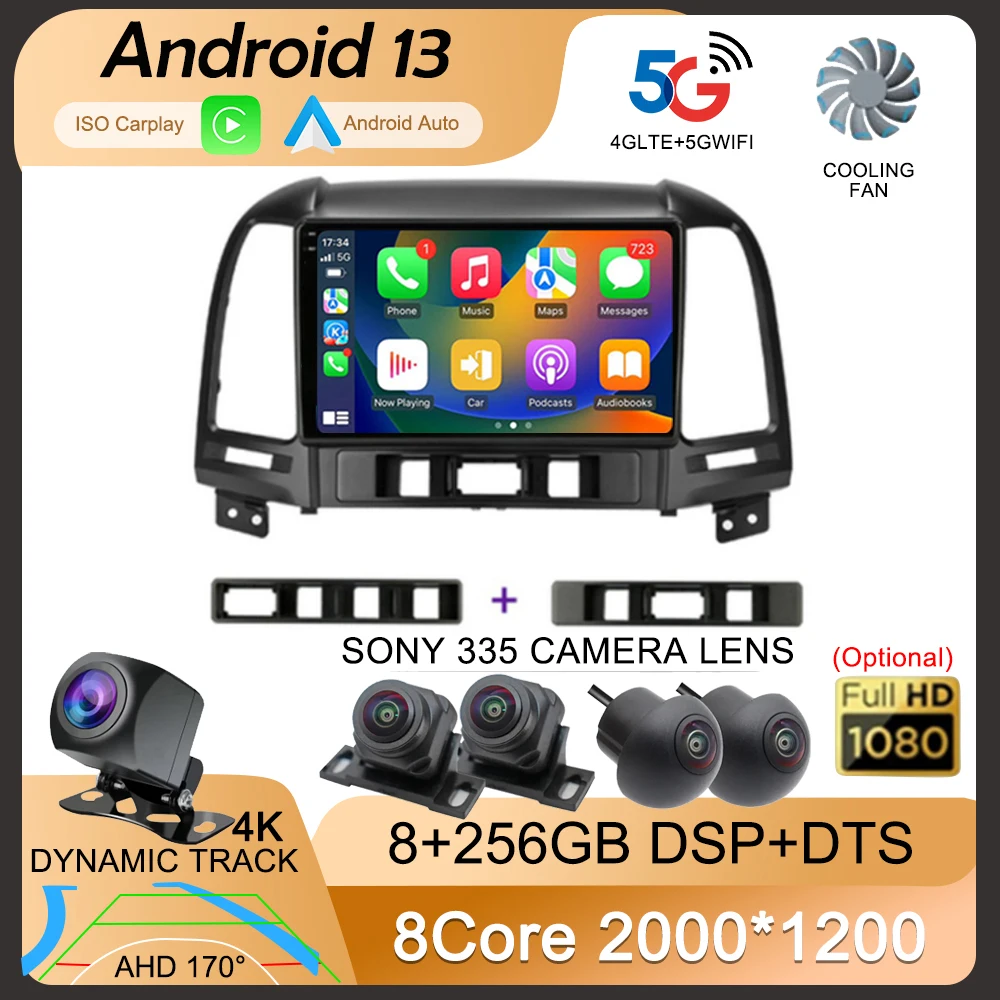 

Android 13 Auto Radio For Hyundai Santa Fe 2 2006-2012 Carplay 4G Car Multimedia Player GPS Navigation 2 Din Autoradio Stereo BT
