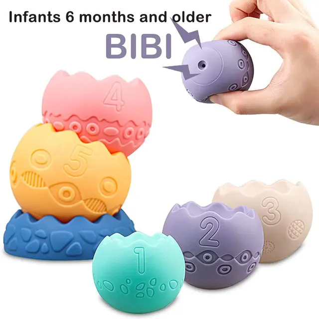 Baby Sorting Nesting & Stacking Toys for Educational Stacking Blocks Color Shape Soft Rubber Blocks Toys for 6+ Months Toddlers 1