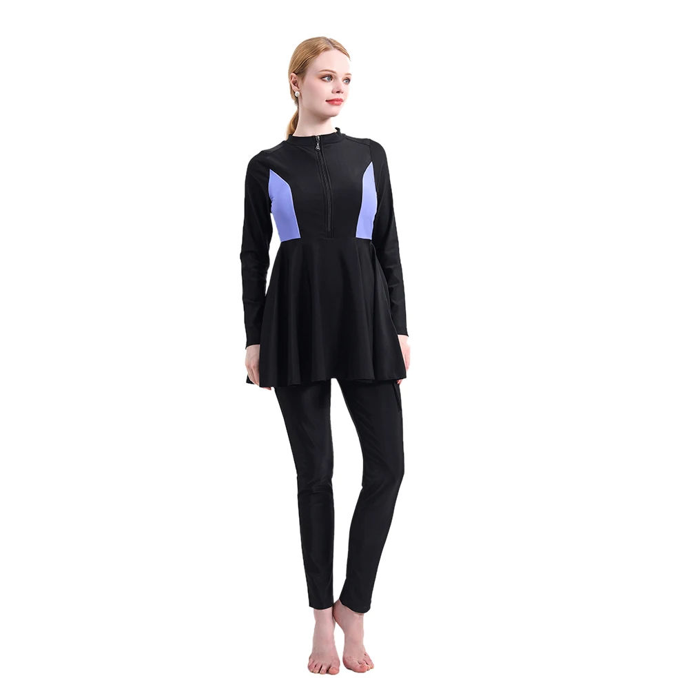 Close-up of flowy tunic design and chest pattern on VioletWave burkini