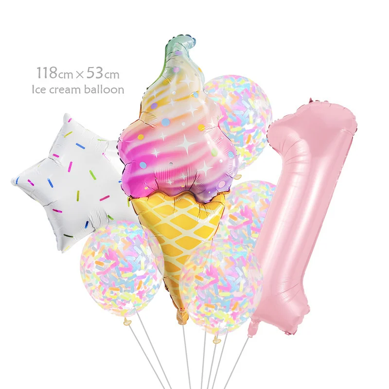8-teiliges Donut-Eiscreme-Stern-Ballon-Set aus buntem Papier, Konfetti-Ballon-Set für Babyparty, Mädchen-Donut-Geburtstagsparty-Dekorationen – Detail 4
