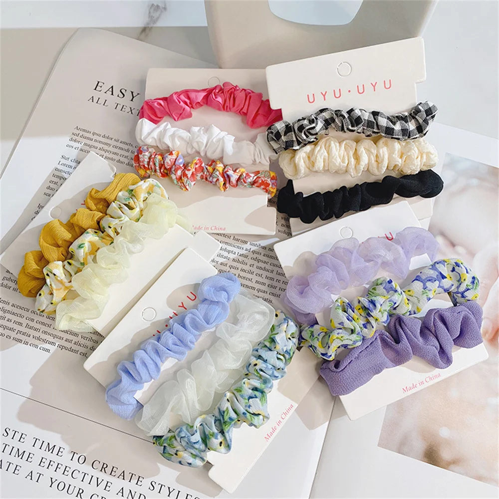 korean transparent organza bow hair claws grab shark girl jewelry headgear girls accessories barettes for women clip clamp New Broken Flowers Hair Rope For Women Girl Elastic Cloth Scrunchies Organza Cute Colorful Hair Ring Hair Tie Ponytail Headdress