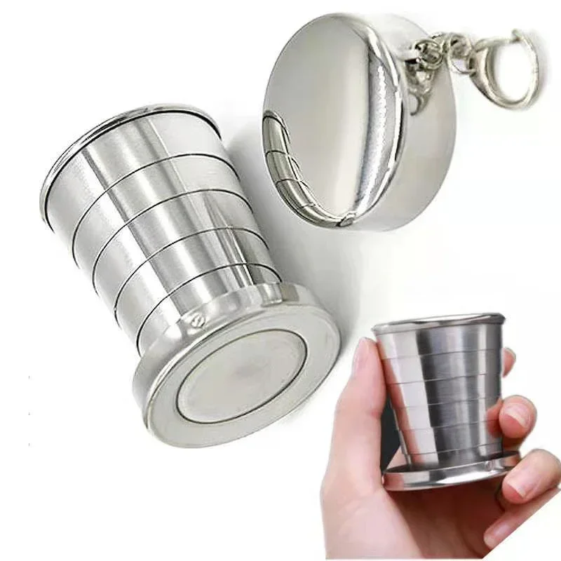 Folding Cup Stainless Steel Cups 75/150/250ML Stainless Steel Folding Cup Camping Cookware Retractable Cup Teacups Teaware Camp Utensils Tableware Folded