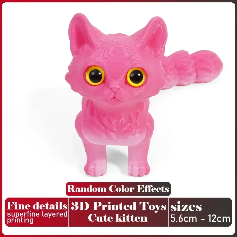 Realistic Multi-Joint Movable Cat Figurine - 3D Printed Desk Decor and Gift Toy