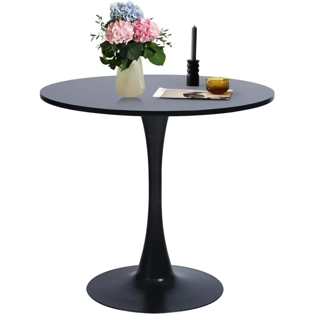 Dining table set modern round dining table for 2-4 people with tulip pedestal base, black images - 6