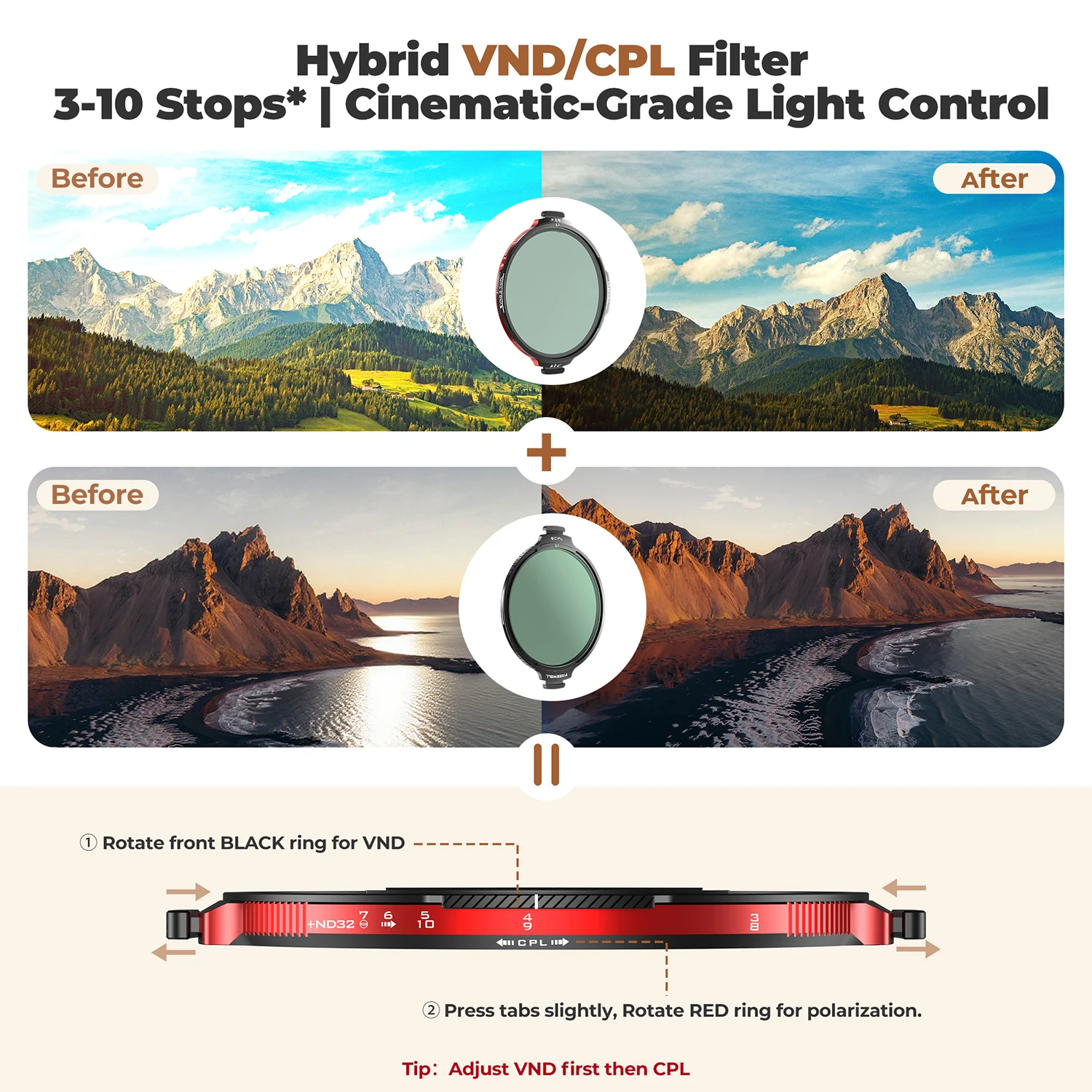 L1 Real Locking Filter Mega Kit Hybrid VND/CPL 3-10 Stop With ND32 Glow & Snow M
