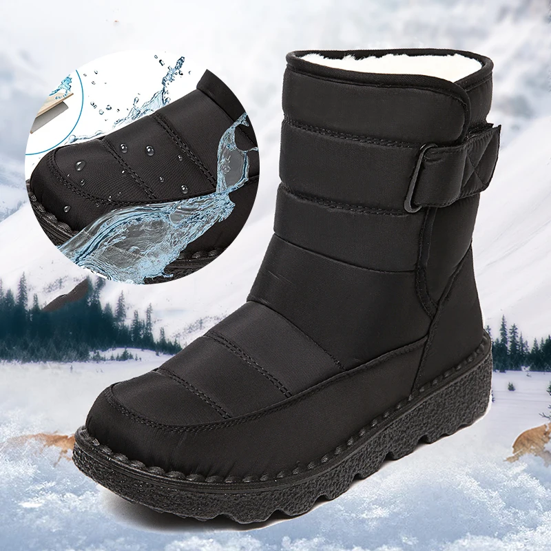 

Rimocy Non Slip Waterproof Snow Boots For Women 2023 Thick Plush Winter Ankle Boots Woman Platform Keep Warm Cotton Padded Shoes