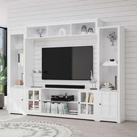 4 Piece Wall Unit TV Stand with Bookshelf,TV Console Table Media Entertainment Center, Living Room Wine Cabinet Display Cabinet 1