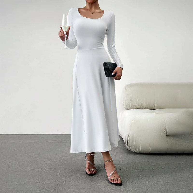 

Autumn Long-Sleeved Dress for Women Temperament Elegant Slim Long Dress Square Collar Party Dresses Bodycon Vestidoes