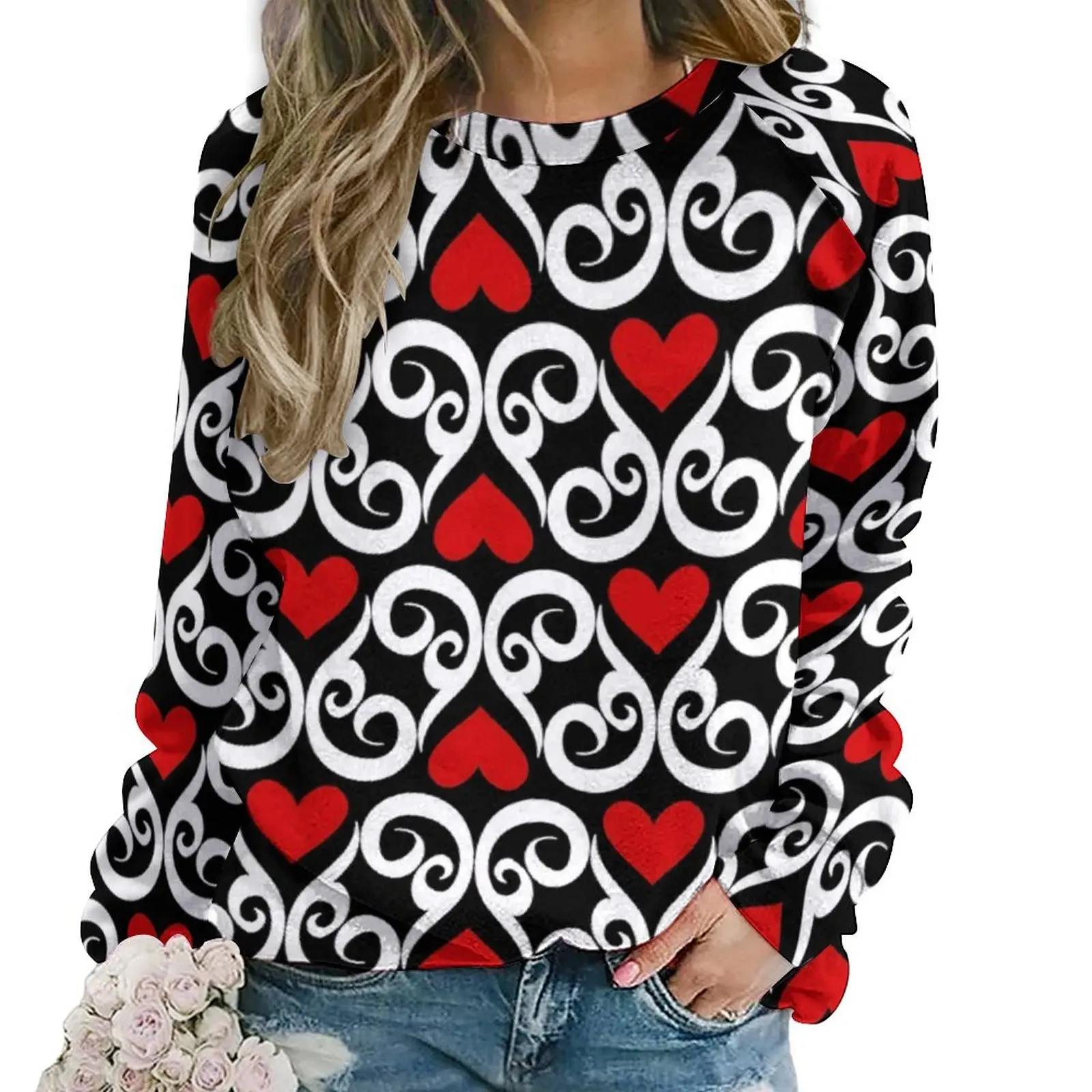 

Queen of Hearts Hoodies Spring Abstract Print Street Style Oversized Hoodie Women Long-Sleeve Aesthetic Pattern Casual Clothing