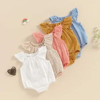 Citgeett Summer Infant Baby Girls Bodysuit Sleeveless Off Shoulder Solid Casual Daily Jumpsuit Clothes