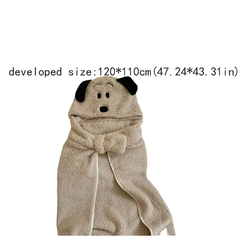 Ins Style Kawaii Bear Hooded Blanket Fleece Material Keep Warm Blanket Shawl Throw Blanket Soft Wearable Blanket Bedroom Use