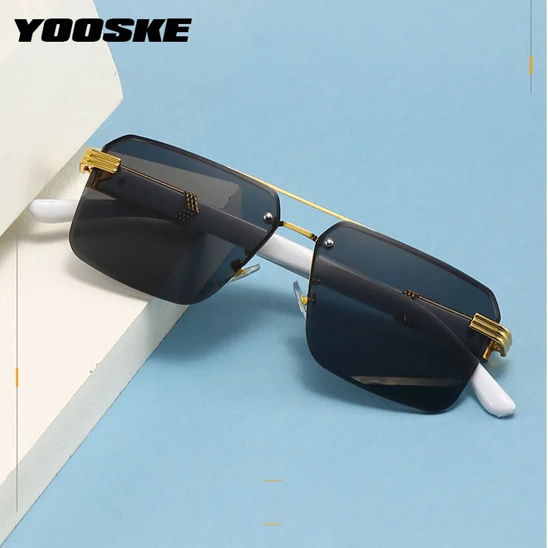 

YOOSKE Double Beam Half Frame Sunglasses Square Diamond Cut Edge Sunglass Punk Hip-hop Marble Wood Grain Sun glasses Goggles