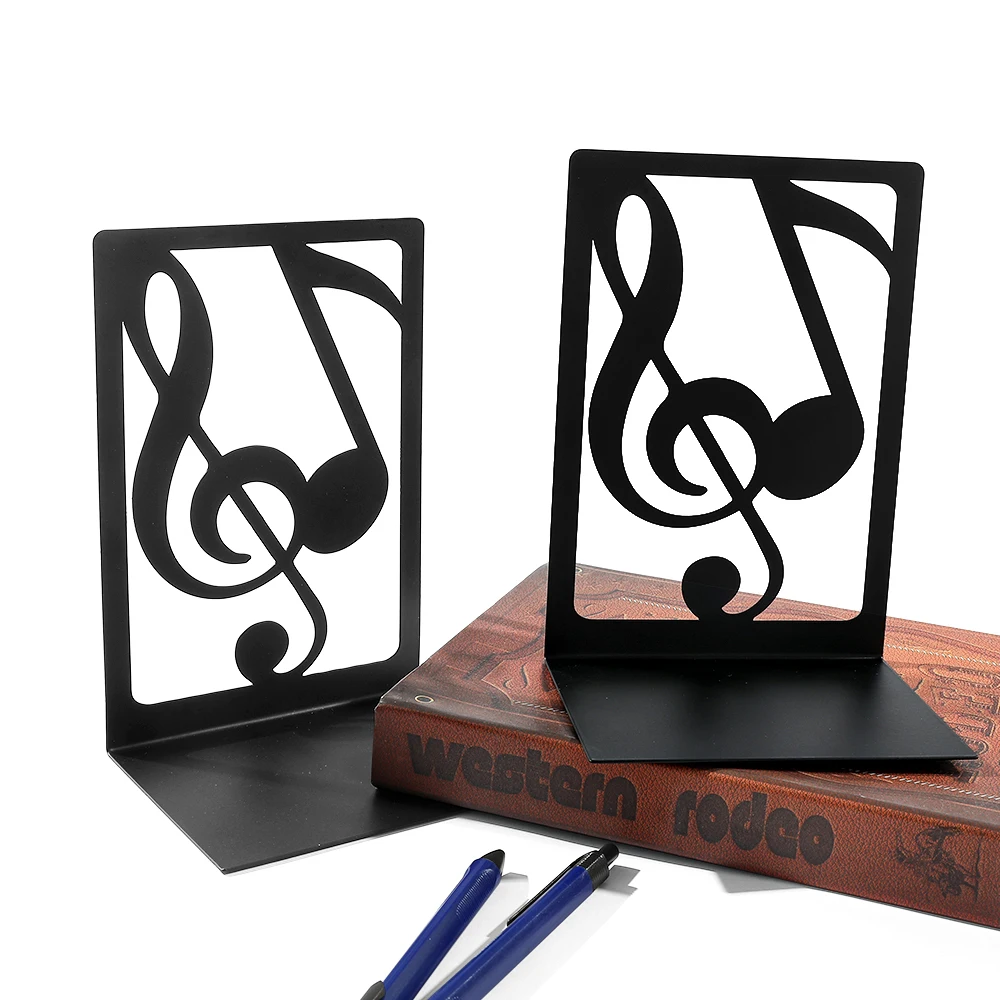 Book Organizer Book Holder Book Stand Book Terminal 2 Pcs Iron Musical Note Bookends File Organizer Bookshelf Reading Hollow Out Metal Stand Desktop Holders