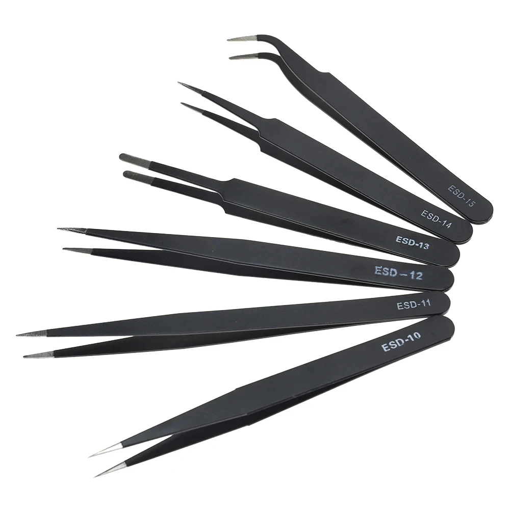 Tweezer Tool, Precision Tweezers, ESD Anti Static Tweezers, Phone Repair Tweezers 6pcs Anti-static ESD Stainless Steel Tweezers 1mm Maintenance Tools