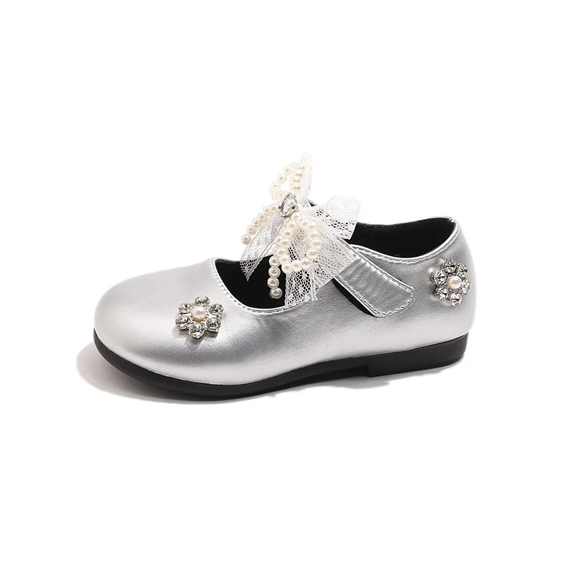 Girls Flat Shoes Round Toes Sweet Lace Bows Kids Leather Shoes Korean Style 2025 Autumn New Children Dance Shoes MaryJanes Ins