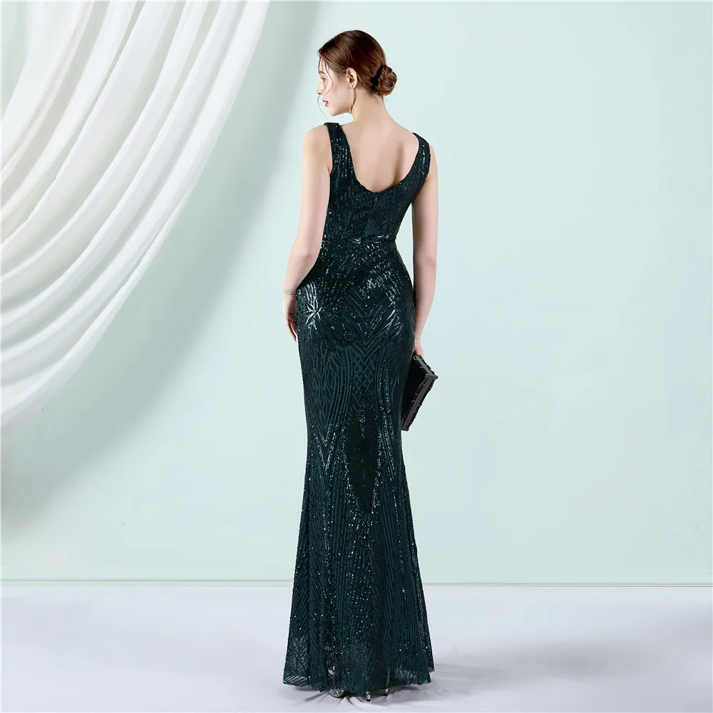 Deep V Sexy Sequined Mermaid Evening Dresses Formal Prom Pageant Wedding Party Robe Re Soirée Femme Robe De Soirée Se Mariage long sleeve formal dresses