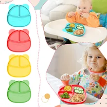 Baby Safe Sucker Silicone Dining Plate Solid Cute Cartoon Children Dishes Suction Toddle Training Tableware Kids Feeding Bowls