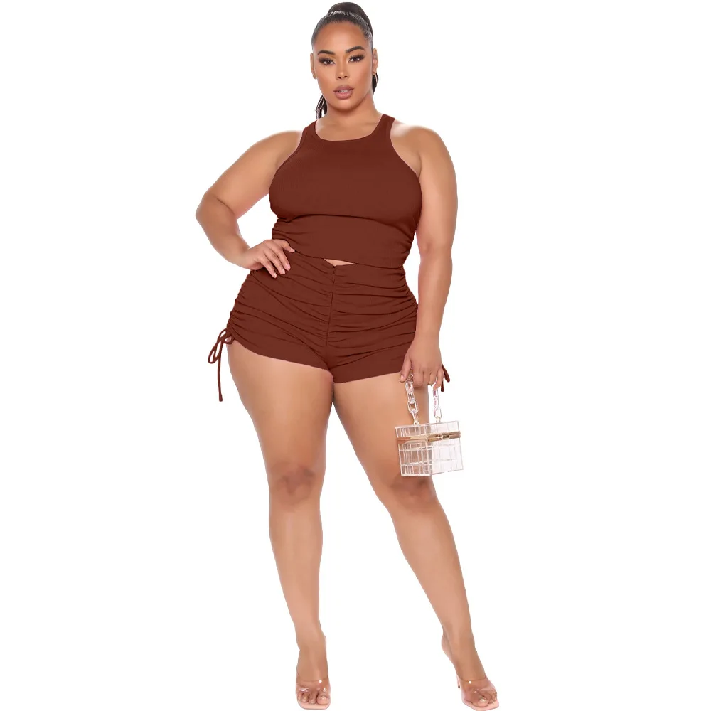 Plus Size Matching Sets Women Sleeveles Shirts Tops And Short Pants Female Fashion Sport Tracksuits 2023 Summer Two Piece Sets